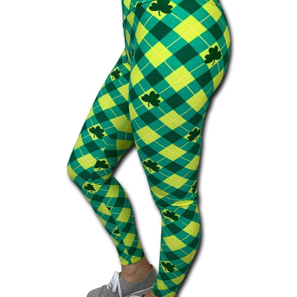 Ambrie Curvy St. Patrick's Day Plaid Leggings